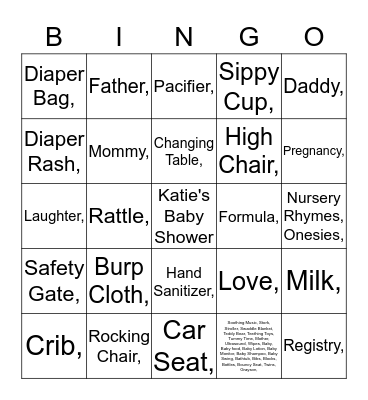 Baby Bingo  Bingo Card