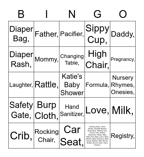 Baby Bingo  Bingo Card