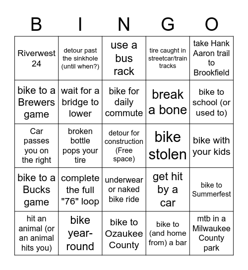 Milwaukee biking bingo Card