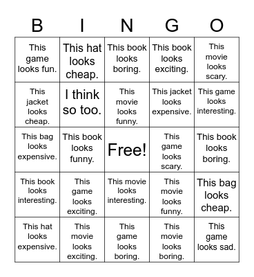 What do you think??? Bingo Card