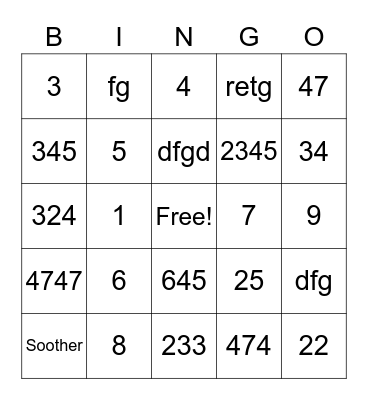 Amy's Baby Shower Bingo Card