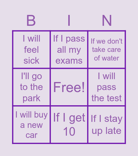 FIRST CONDITIONAL Bingo Card