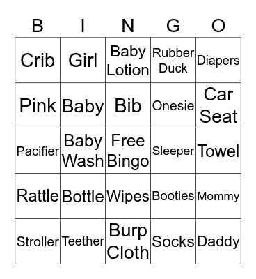 Katlin's Baby Bingo  Bingo Card