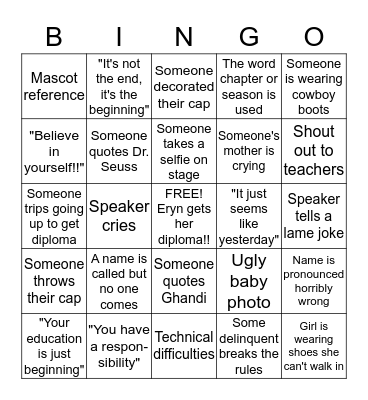 Graduation Bingo Card