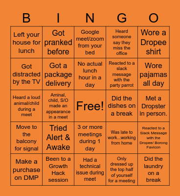 Dropee Virtual Hangout Lunch Bingo Card