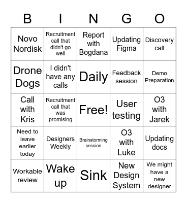 Designer Status Bingo Card
