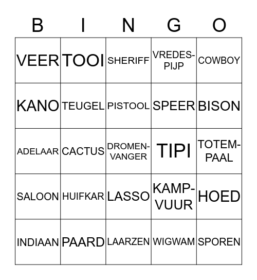 Wild west Bingo Card