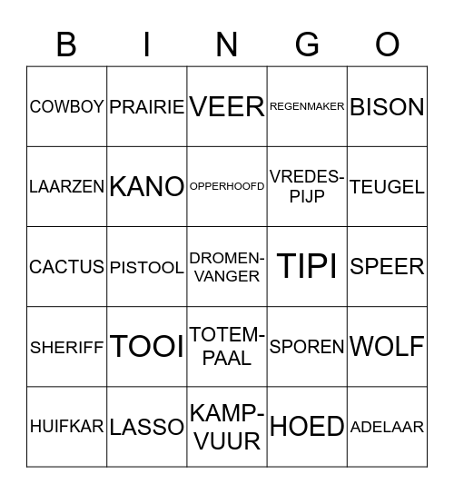 Wild west Bingo Card