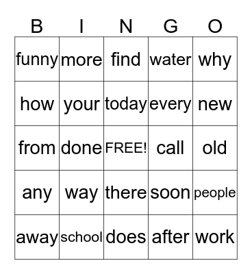 Yellow List Bingo Card