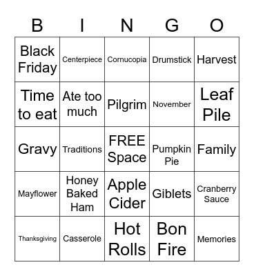 Thanksgiving Bingo Card