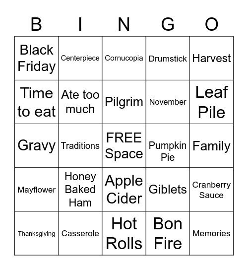 Thanksgiving Bingo Card