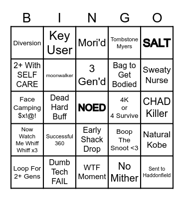 Dead By Daylight Bingo Card