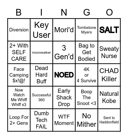 Dead By Daylight Bingo Card