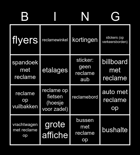 Reclame bingo Card