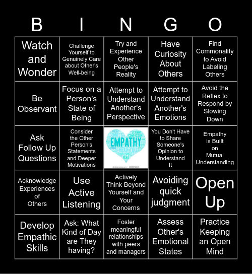 Empathy Bingo Card