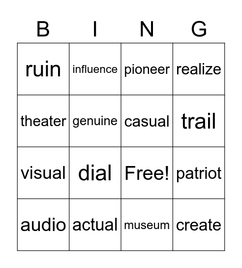 5th Grade Bingo Card