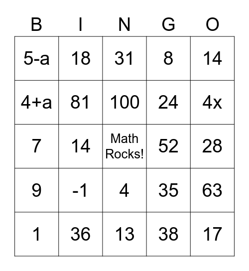 Expressions Bingo Card