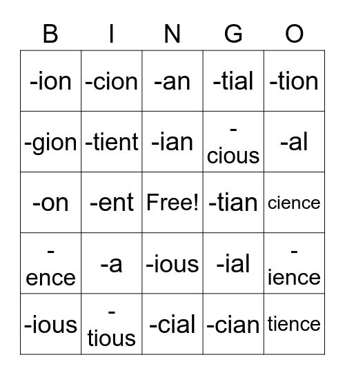 Ending Grid Bingo Card