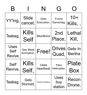 Warzone Bingo Card