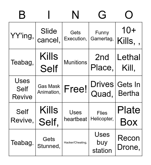 Warzone Bingo Card