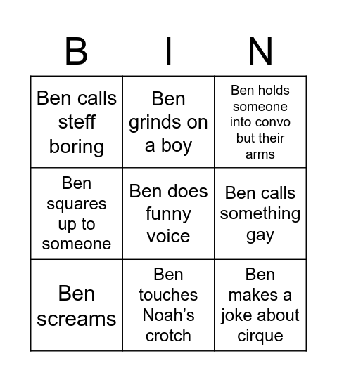 Benny Boo’s Birthday Bingo Card