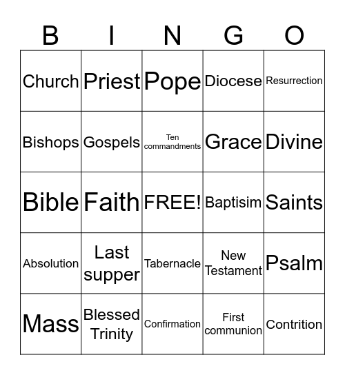 2nd Grade RE Bingo Card