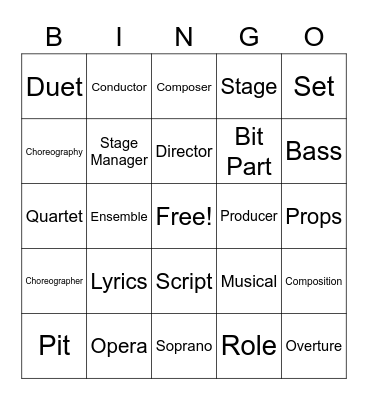 Music Theater Vocab Bingo Card