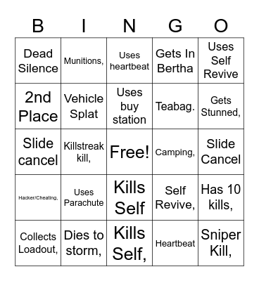 Warzone bingo Card
