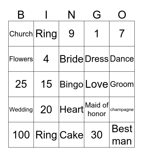 Rahaf's Bridal Shower 2015 Bingo Card