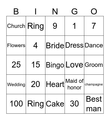 Rahaf's Bridal Shower 2015 Bingo Card