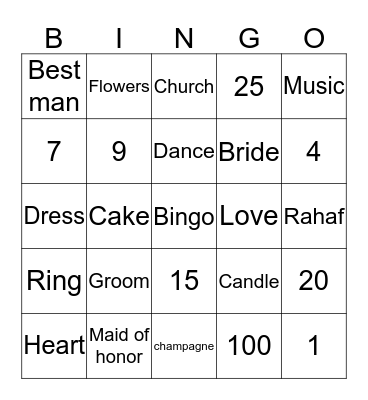 Rahaf's Bridal Shower 2015 Bingo Card