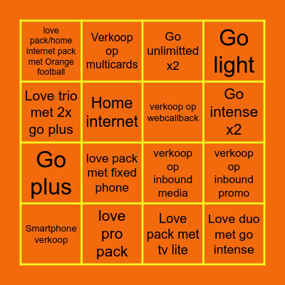 THE BIG ORANGE SALES BINGO Card