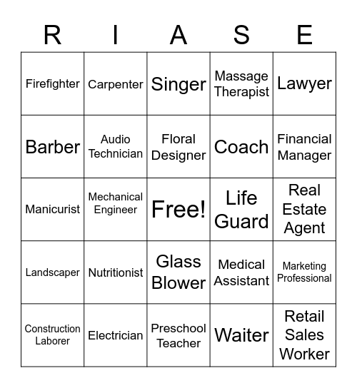 RIASEC Bingo Card