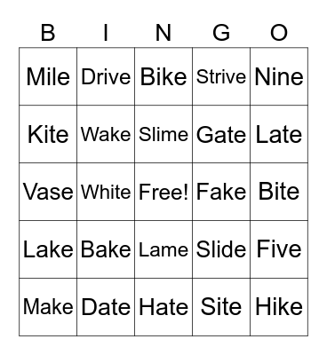 Long A and I Bingo Card