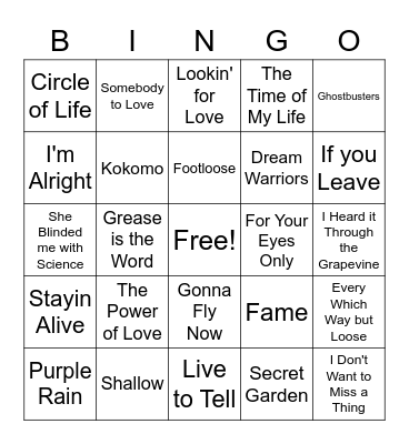 Donkeys Movie Theme Songs Bingo Card
