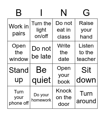 Imperatives Bingo Card
