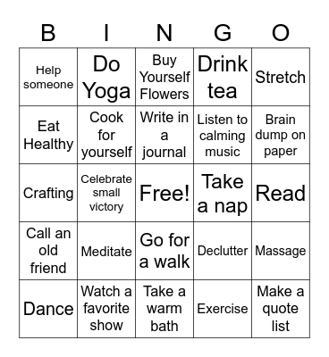 Self-Care Bingo Card