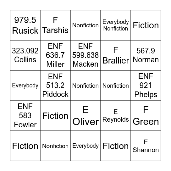 Call Number Bingo Card