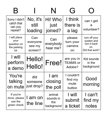 My Day Virtually Bingo Card