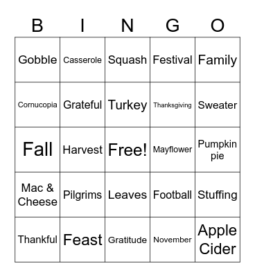 Thanksgiving Bingo Card