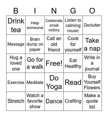 Self-Care Bingo Card