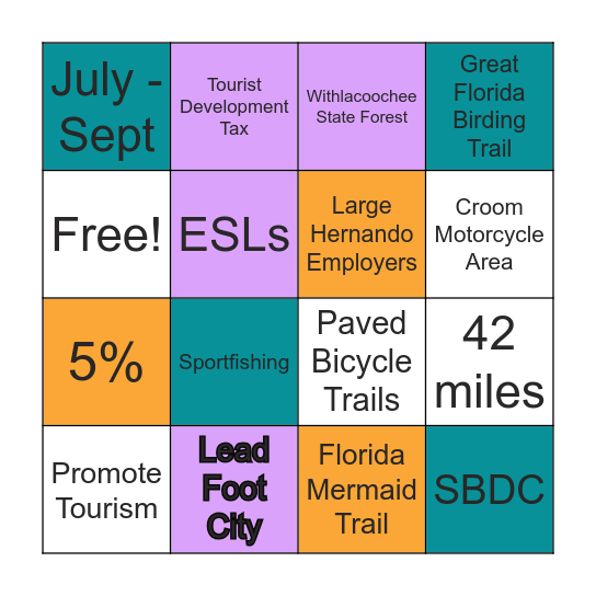 Economic Development, Tourism & Airport Bingo Card