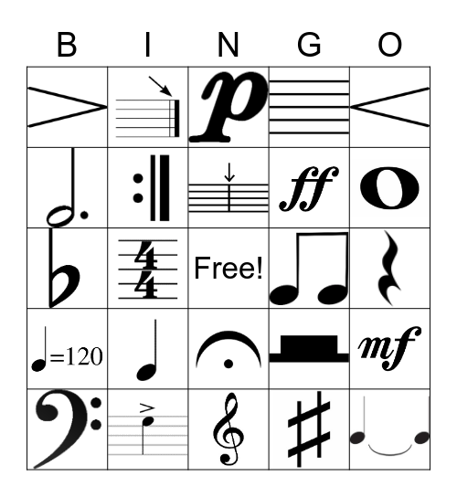 Music Symbols Bingo Card