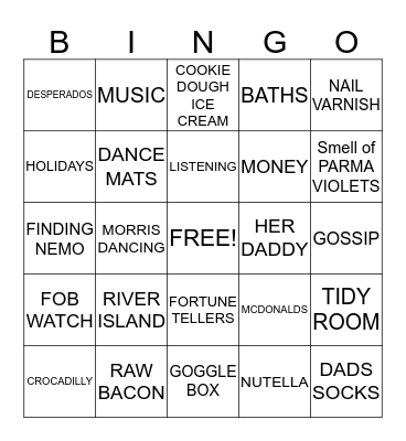 NIKKI'S 21ST Bingo Card