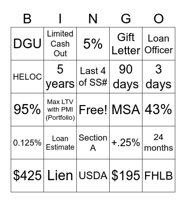 Mortgage Bingo Card