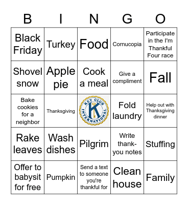 Key Club Thanksgiving Bingo Card