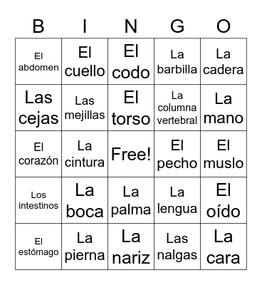 El Cuerpo Bingo Card