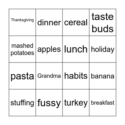 Terrell's Taste Buds Bingo Card