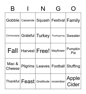 Thanksgiving Bingo Card