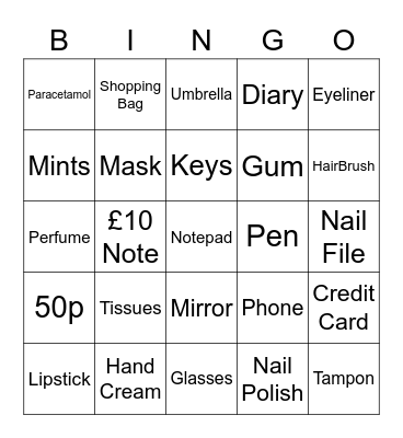 Helen's 50th Birthday Handbag Bingo Card